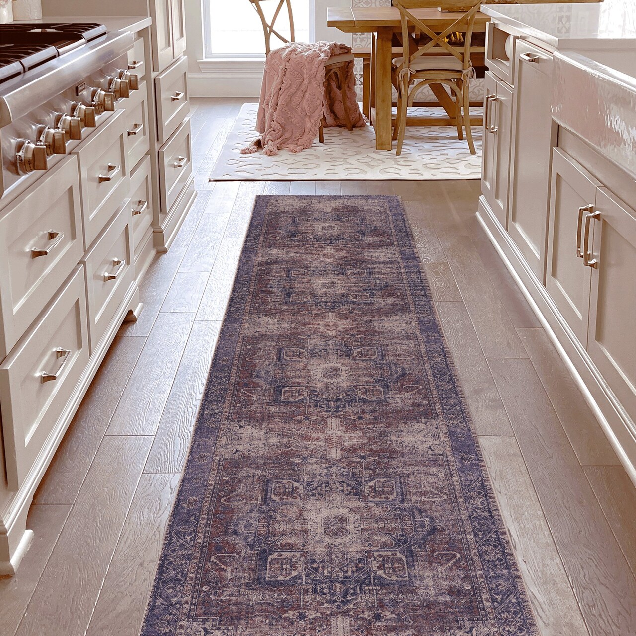 Edge Collections - 2'6'' x 10' - Burgundy - Area Rug Washable Low-Pile Non-Slip Foldable Kid & Pet Friendly - 1 Piece